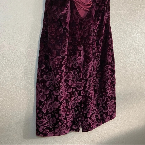 CDC Vintage Velvet Dress Floral Jacquard Open Back Midi Size 10 Crush Velvet - Picture 8 of 17
